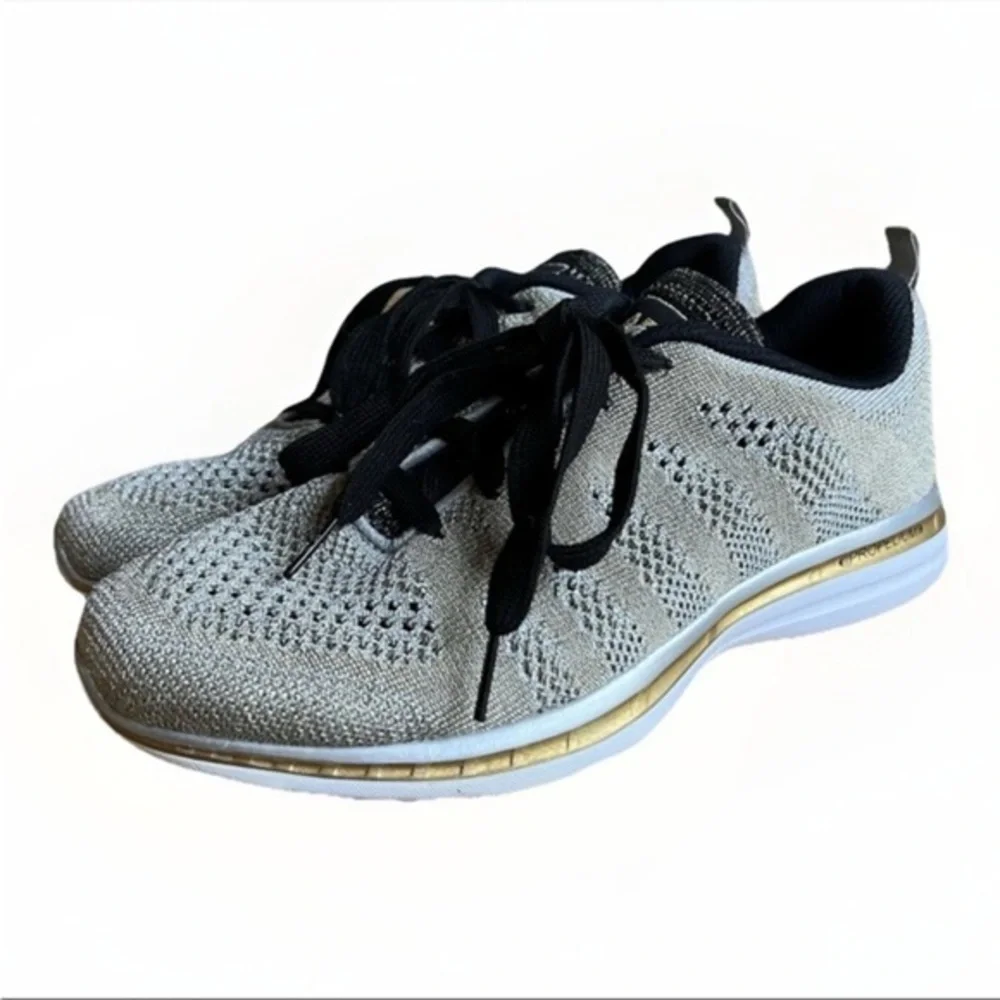 APL Techloom Pro Sneakers Size 9.5 Gold Silver Metallic Lace Up Running Shoes